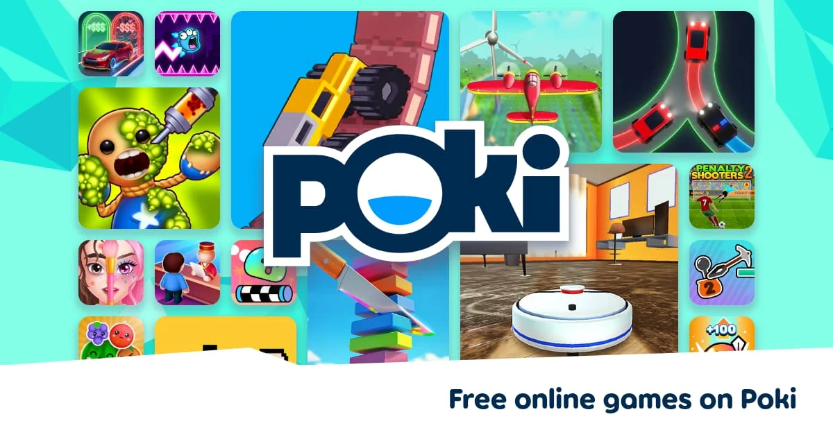Official Poki catalogue artwork showing a selection of browser games